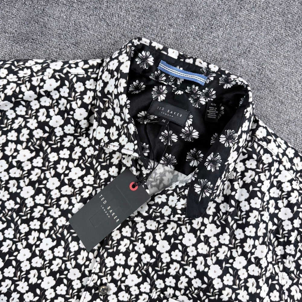 Ted Baker London Mens Black Floral Short Sleeve Button Up Shirt Size M NWT $150